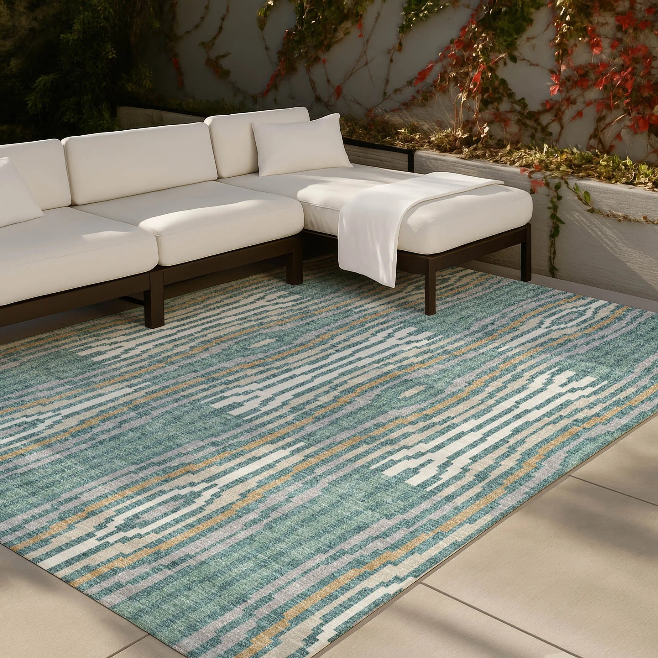 8' X 10' Teal Blue And Aqua Abstract Washable Indoor Outdoor Area Rug Homeroots Outdoor