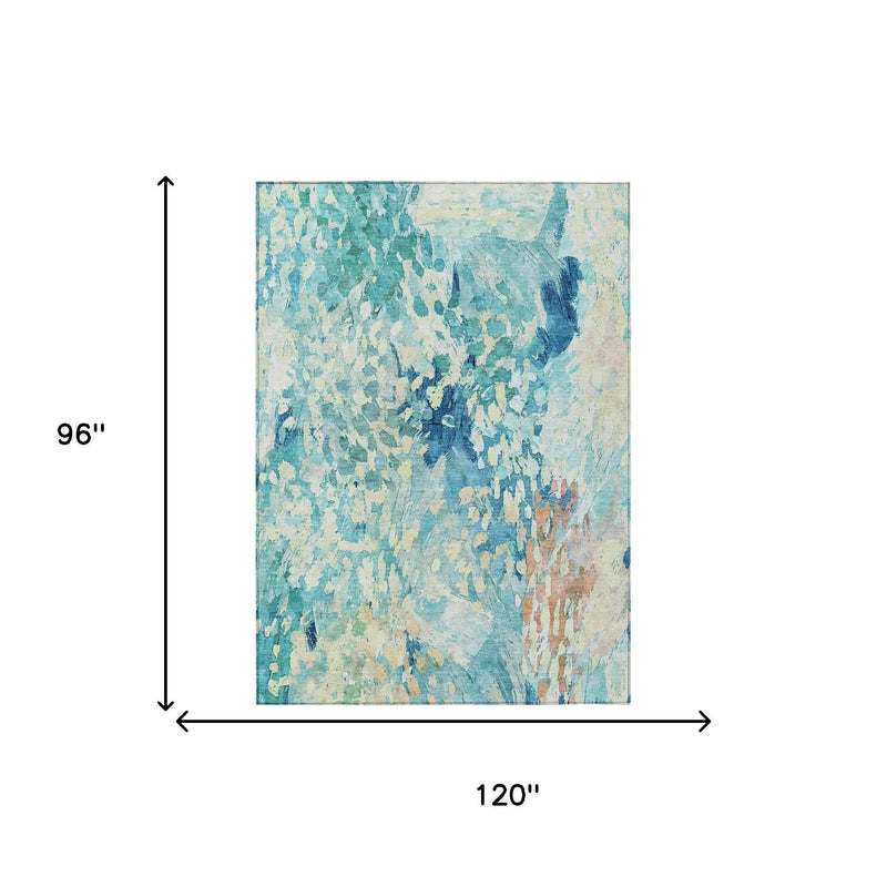 8' X 10' Teal Blue And Aqua Abstract Washable Indoor Outdoor Area Rug Homeroots Outdoor