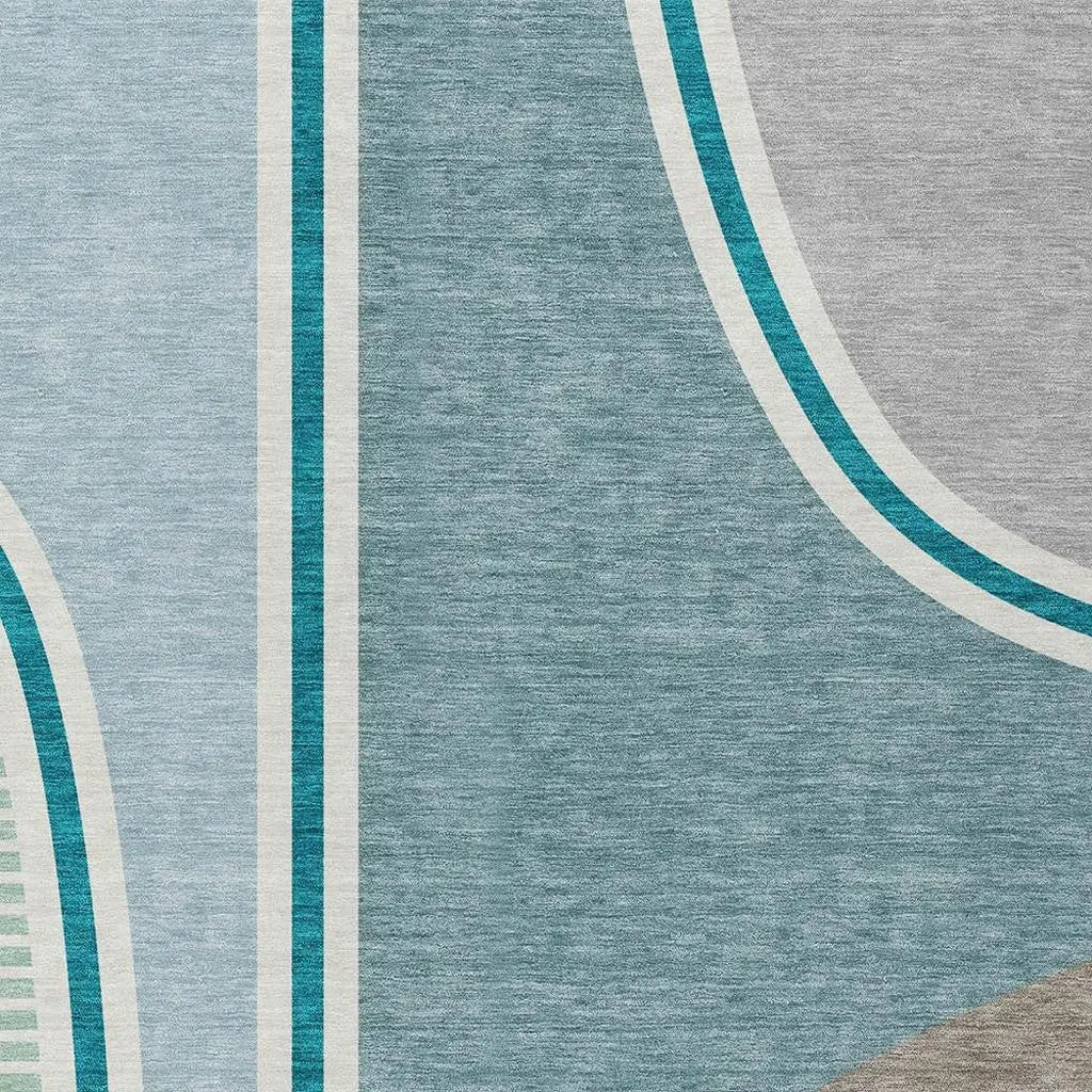 8' X 10' Teal Blue And Aqua Geometric Washable Indoor Outdoor Area Rug Homeroots Outdoor