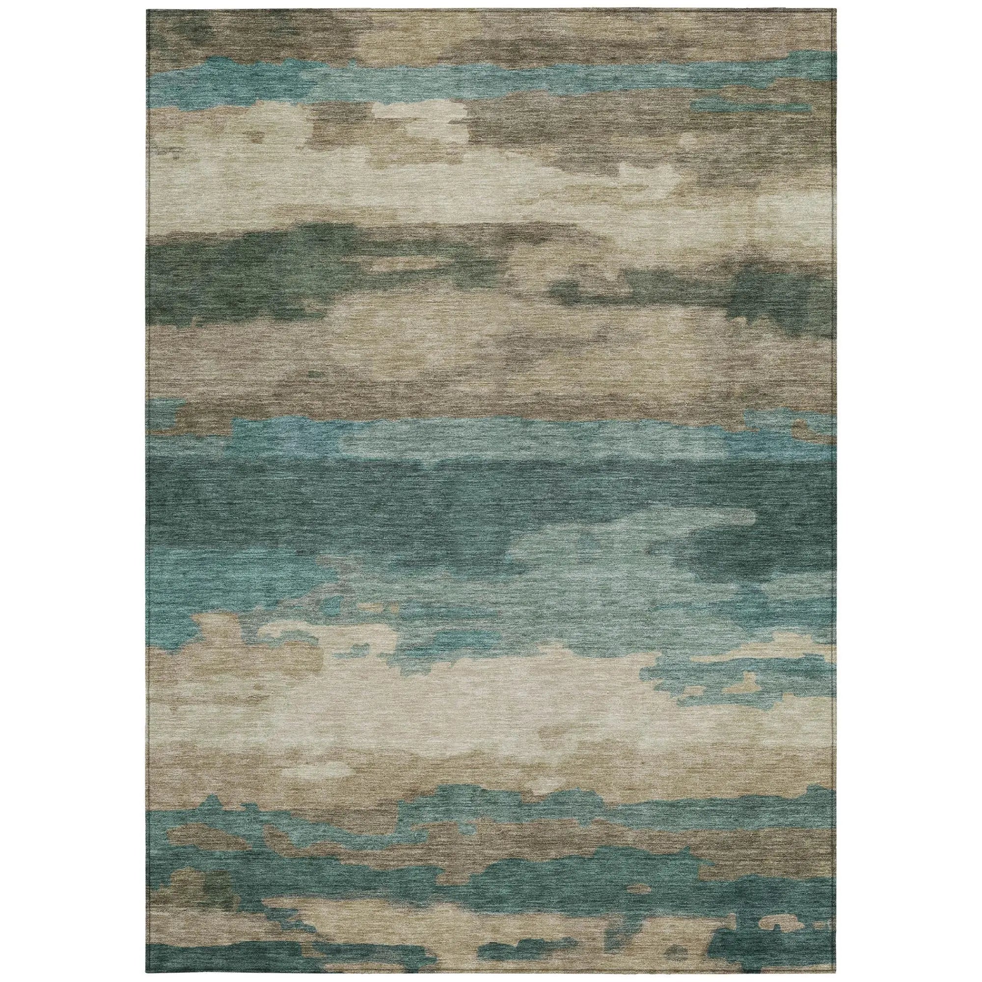 8' X 10' Teal Blue And Beige Abstract Washable Indoor Outdoor Area Rug Homeroots Outdoor