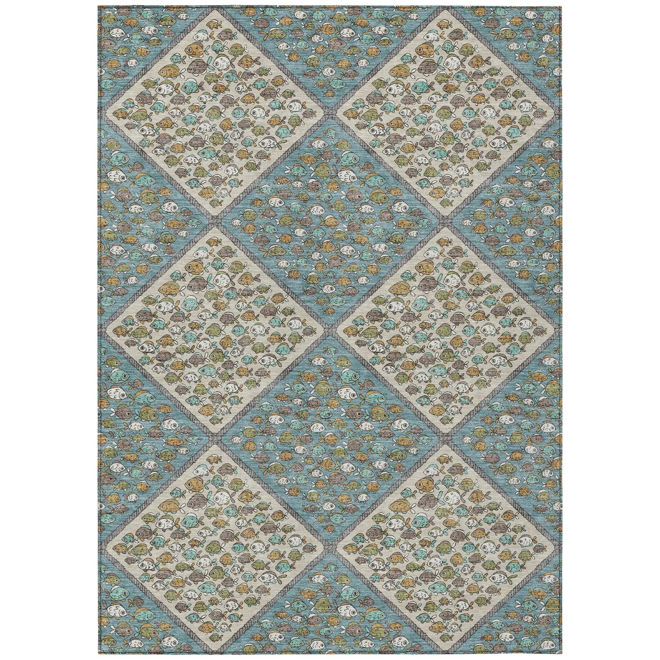 8' X 10' Teal Blue And Beige Abstract Washable Indoor Outdoor Area Rug Homeroots Outdoor