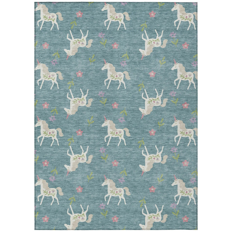8' X 10' Teal Blue And Beige Floral Washable Indoor Outdoor Area Rug Homeroots Outdoor