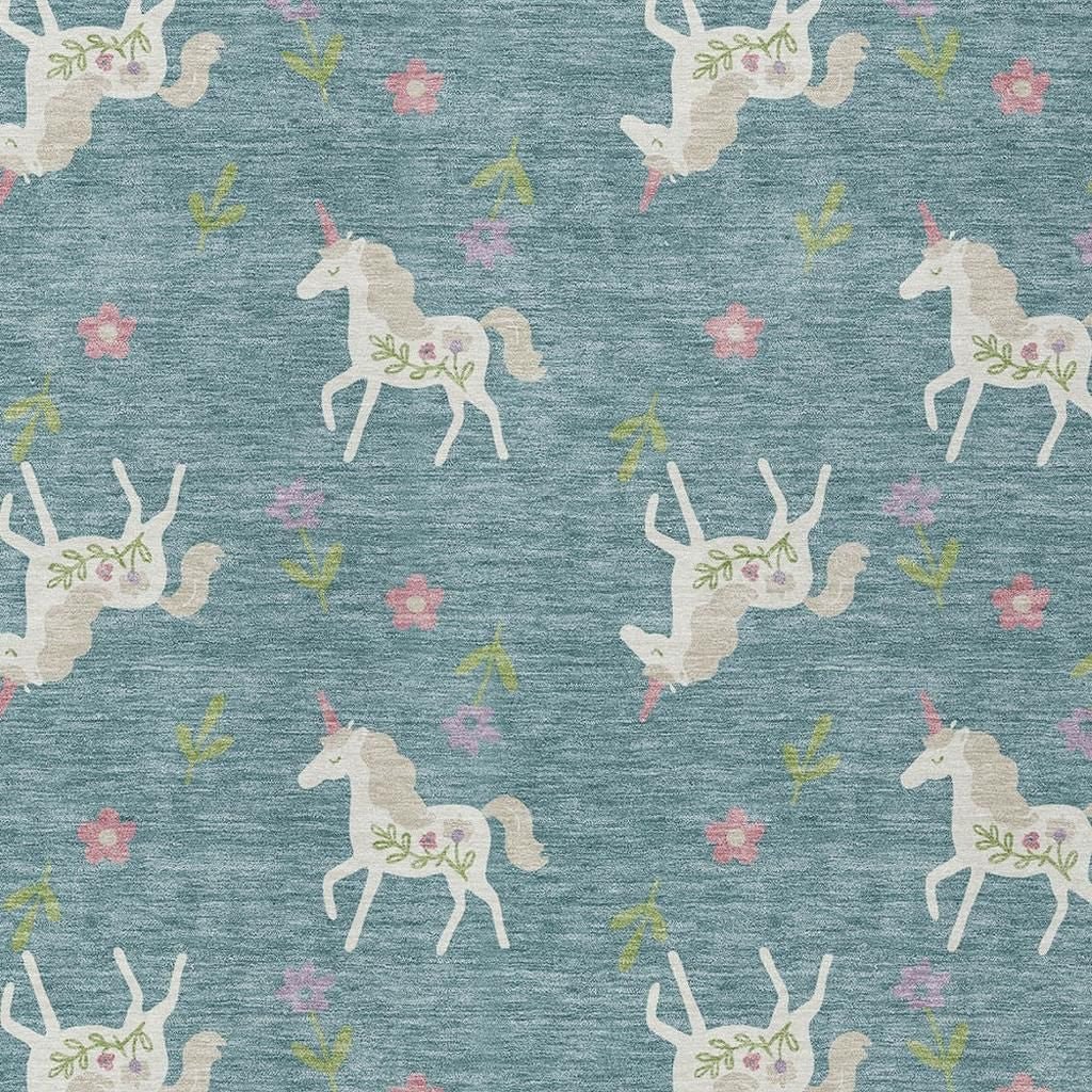 8' X 10' Teal Blue And Beige Floral Washable Indoor Outdoor Area Rug Homeroots Outdoor