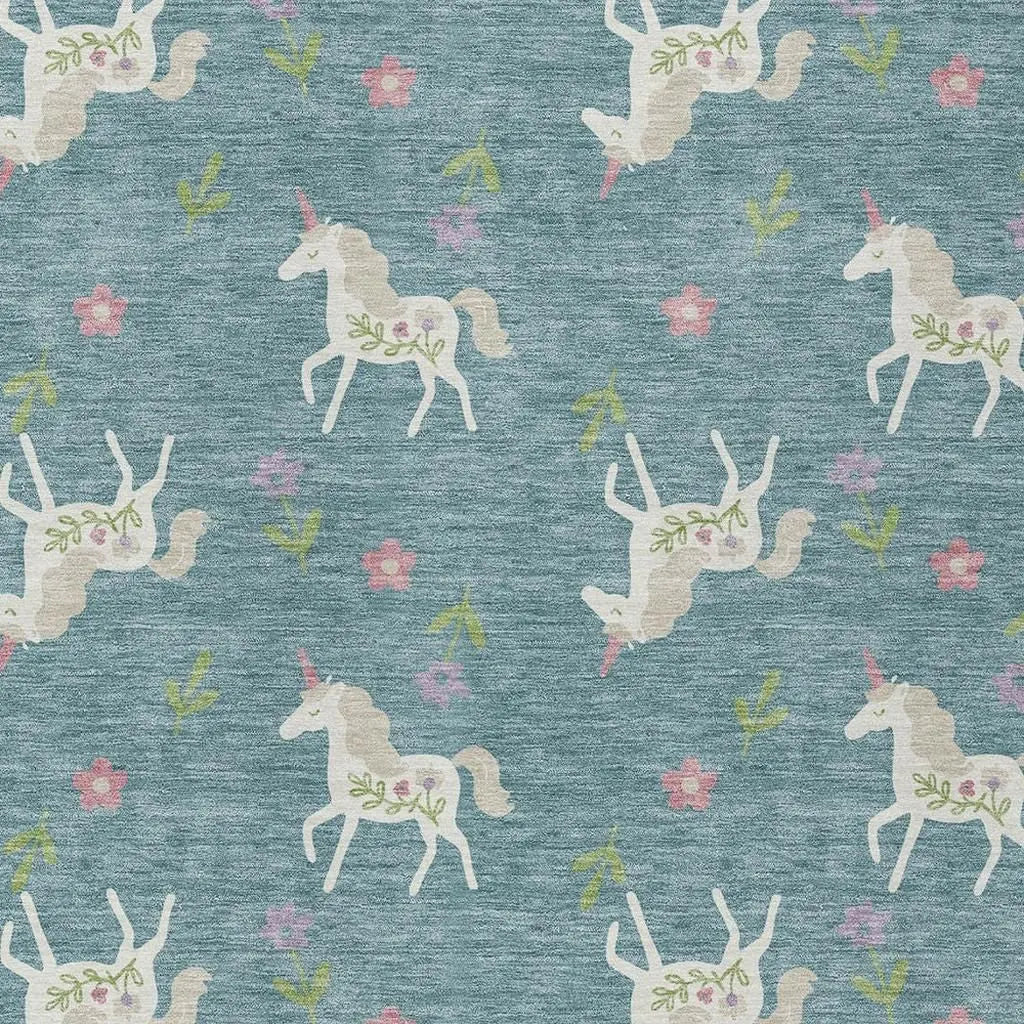 8' X 10' Teal Blue And Beige Floral Washable Indoor Outdoor Area Rug Homeroots Outdoor