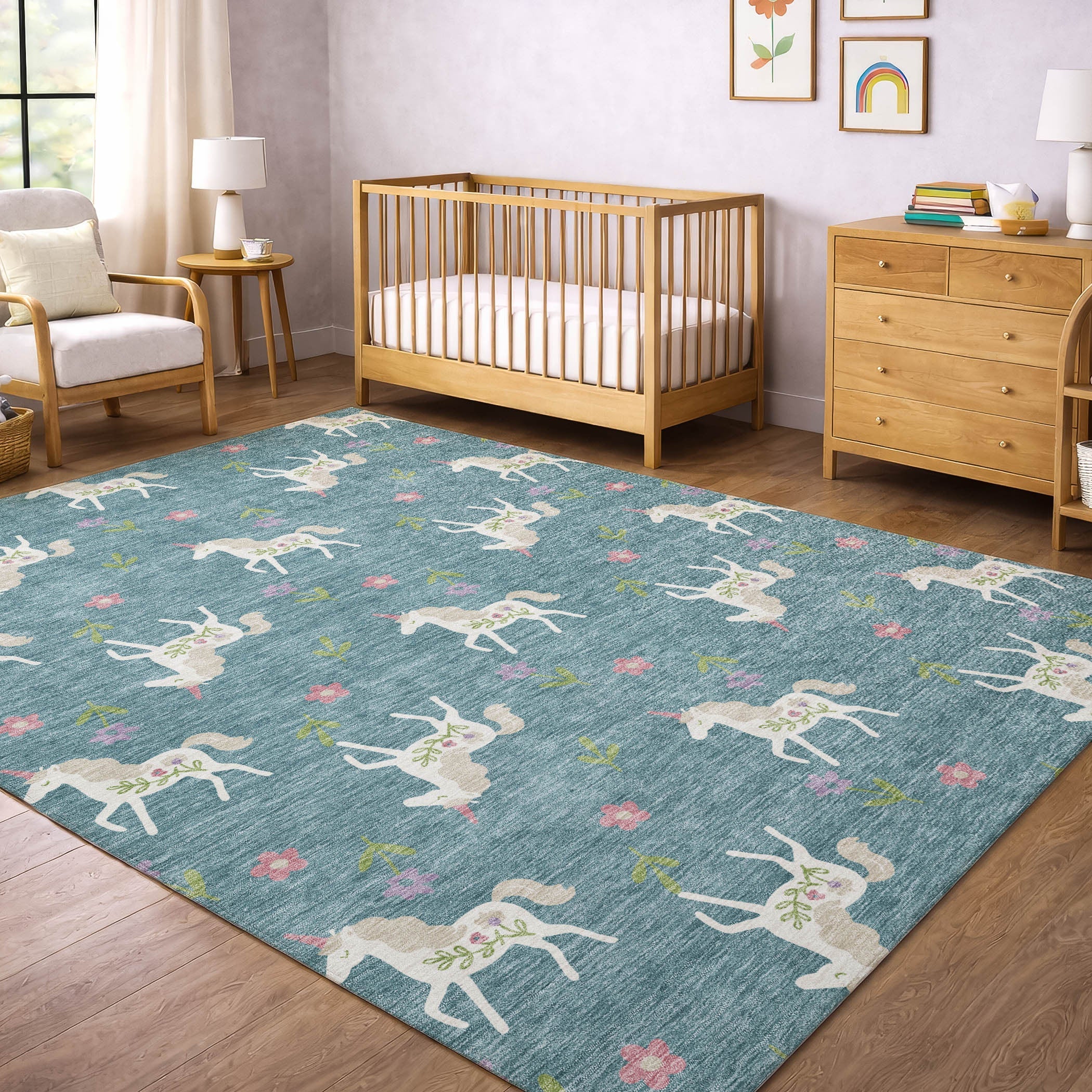 8' X 10' Teal Blue And Beige Floral Washable Indoor Outdoor Area Rug Homeroots Outdoor