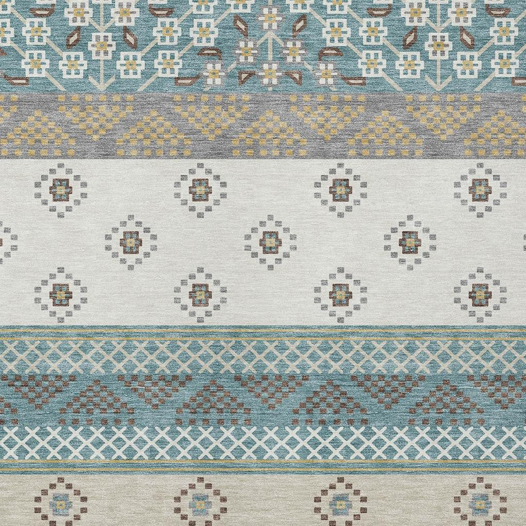 8' X 10' Teal Blue And Beige Striped Washable Indoor Outdoor Area Rug Homeroots Outdoor