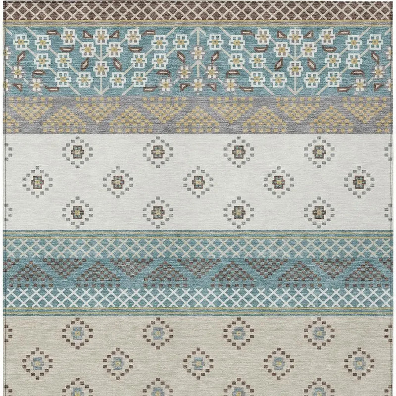 8' X 10' Teal Blue And Beige Striped Washable Indoor Outdoor Area Rug Homeroots Outdoor