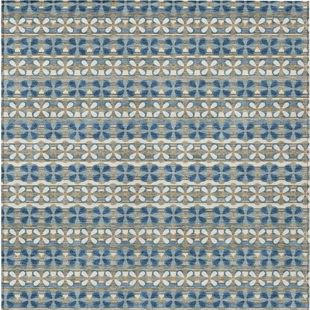 8' X 10' Teal Blue And Black Striped Washable Indoor Outdoor Area Rug Homeroots Outdoor