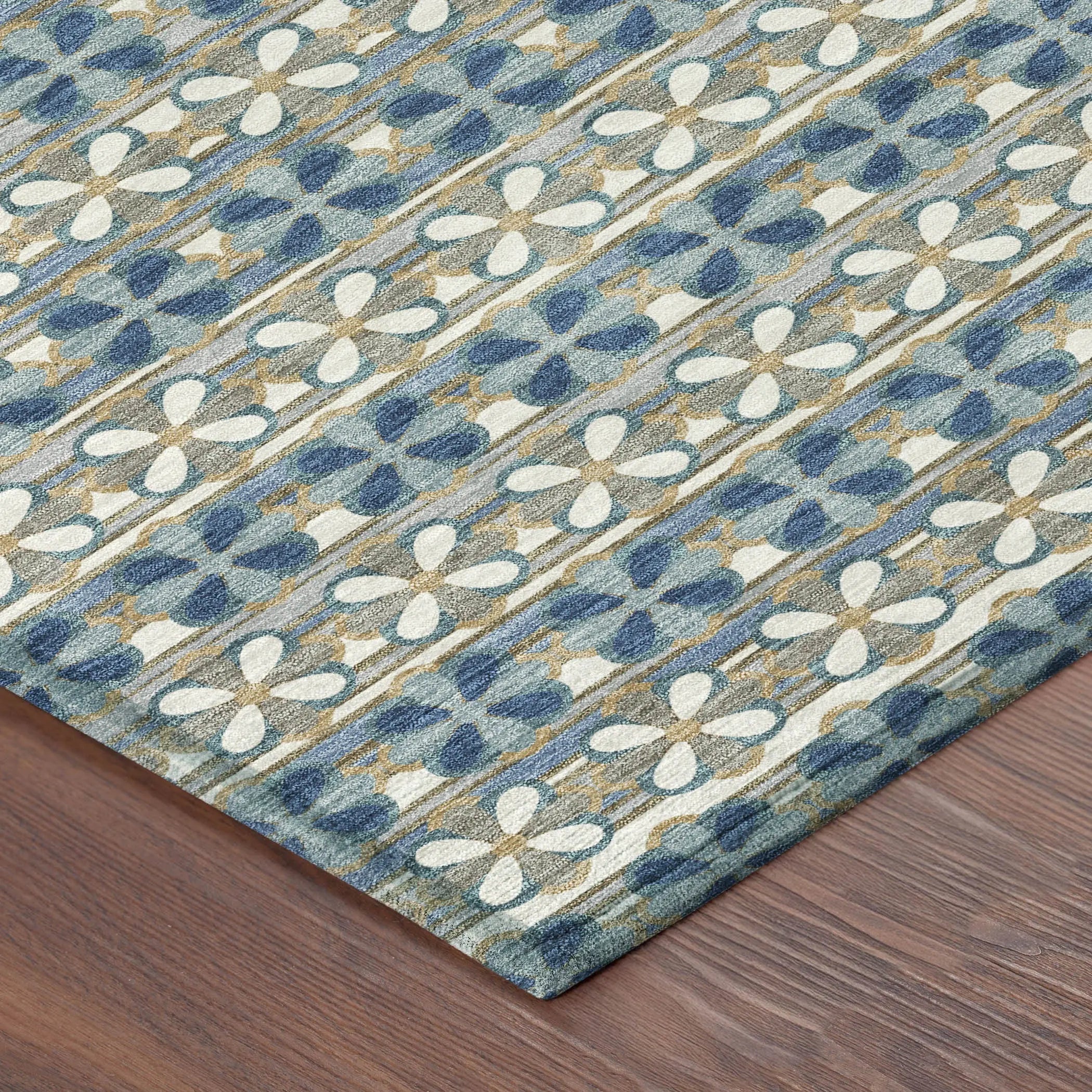 8' X 10' Teal Blue And Black Striped Washable Indoor Outdoor Area Rug Homeroots Outdoor