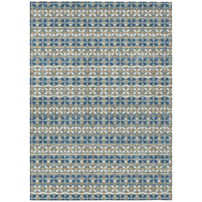 8' X 10' Teal Blue And Black Striped Washable Indoor Outdoor Area Rug Homeroots Outdoor