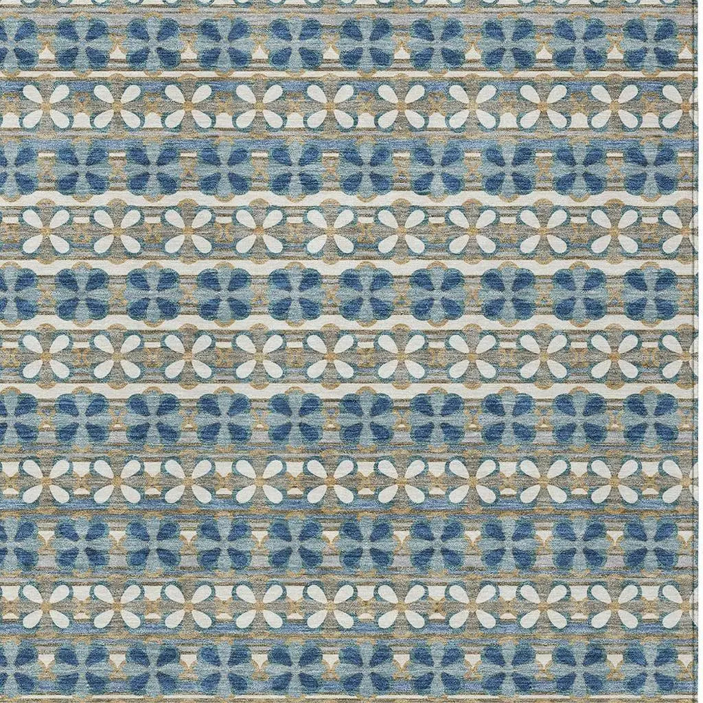 8' X 10' Teal Blue And Black Striped Washable Indoor Outdoor Area Rug Homeroots Outdoor
