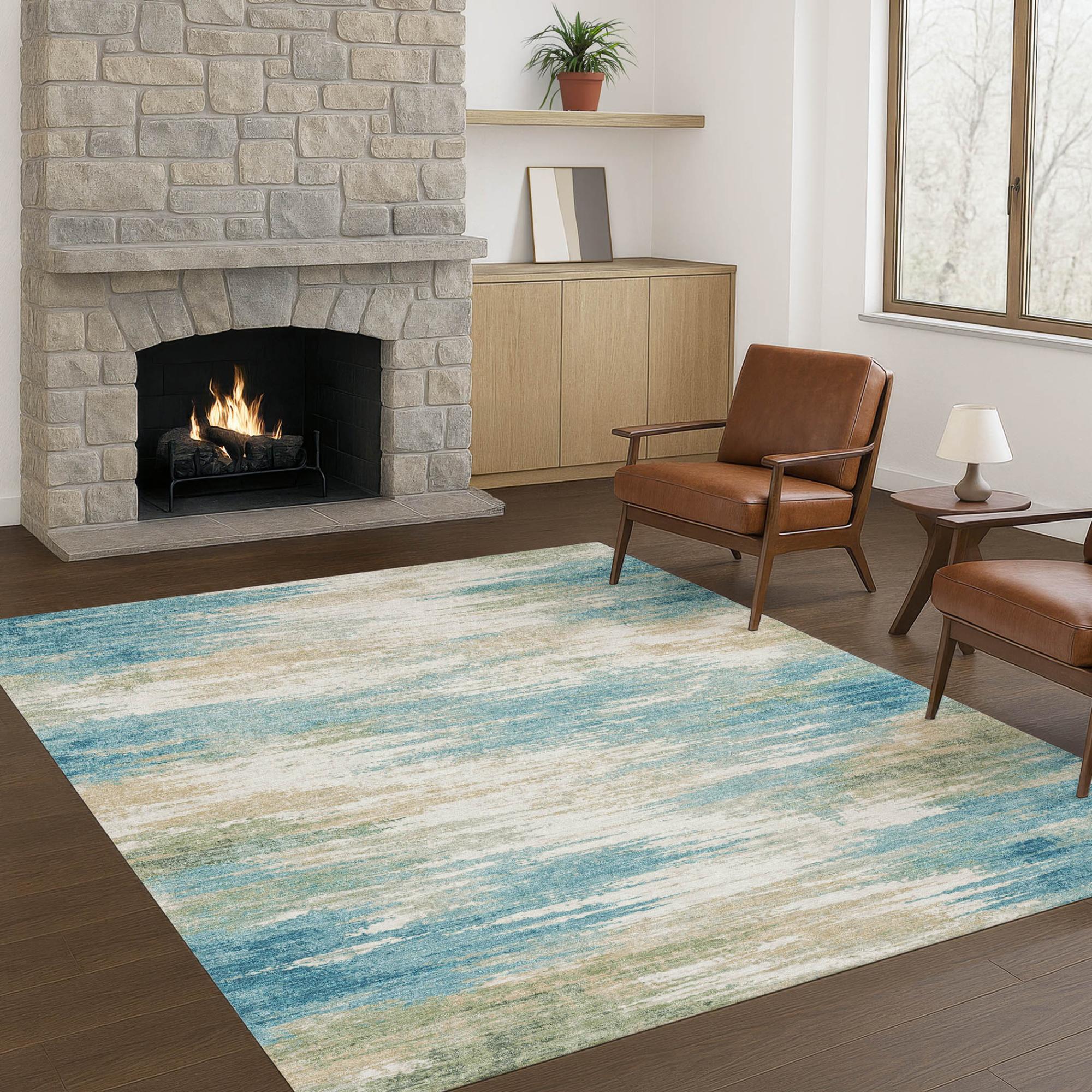 8' X 10' Teal Blue And Blue Abstract Washable Indoor Outdoor Area Rug Homeroots Outdoor