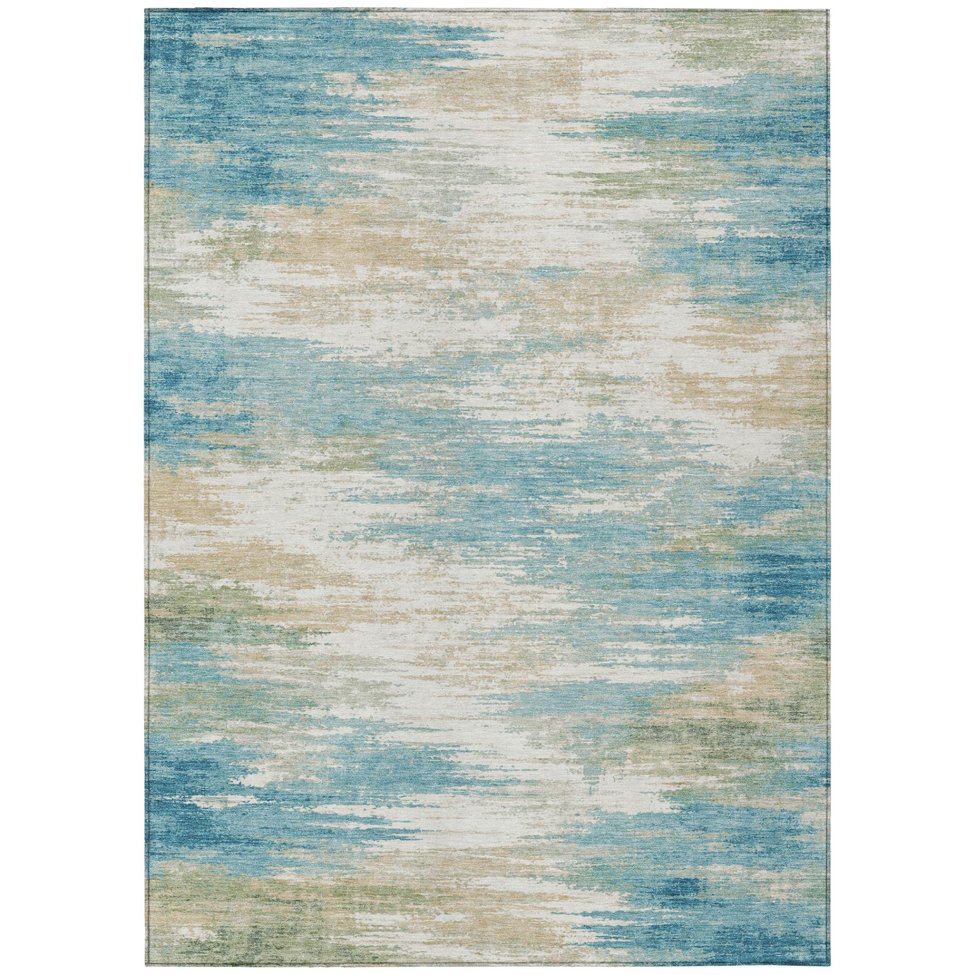 8' X 10' Teal Blue And Blue Abstract Washable Indoor Outdoor Area Rug Homeroots Outdoor