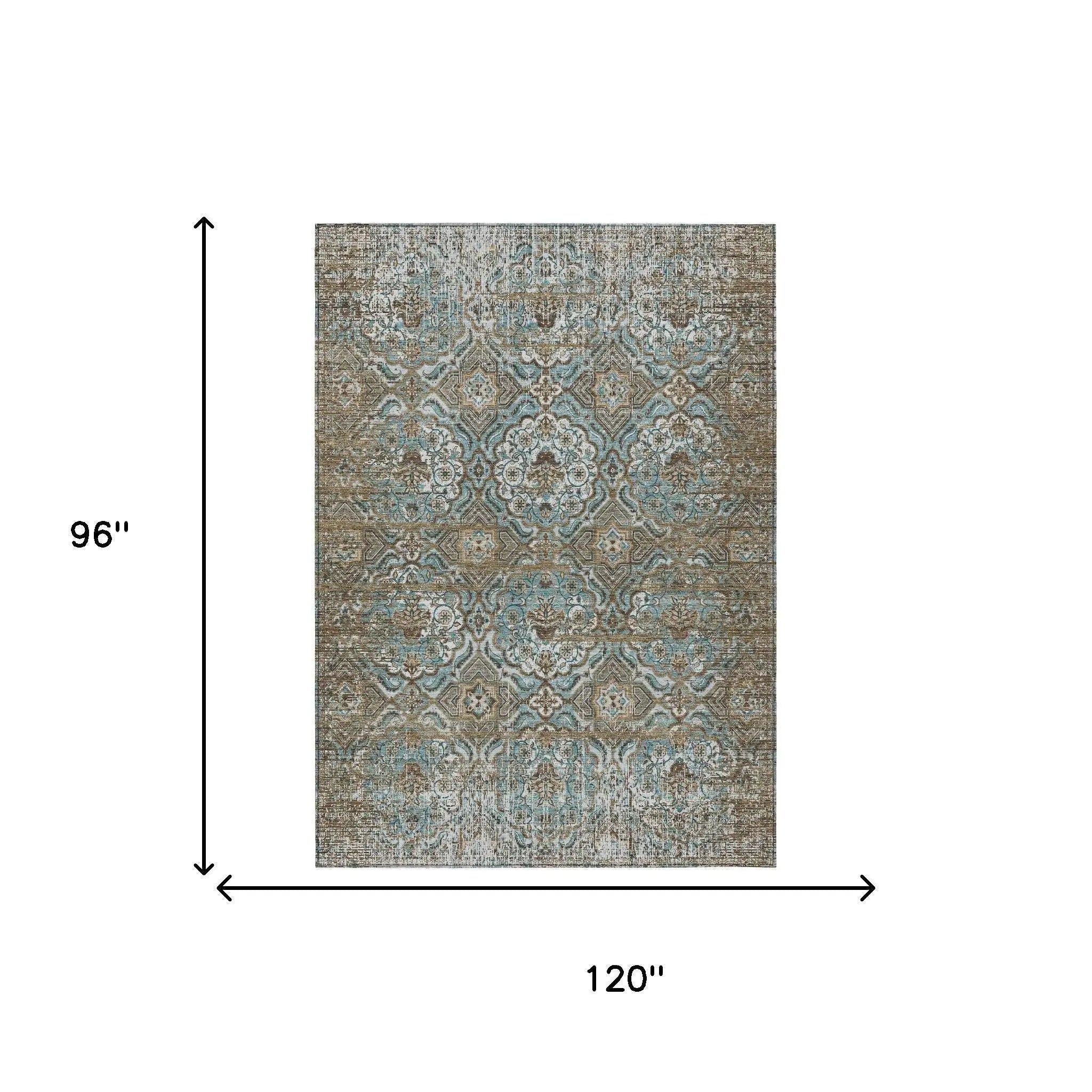 8' X 10' Teal Blue And Blue Floral Washable Indoor Outdoor Area Rug Homeroots Outdoor