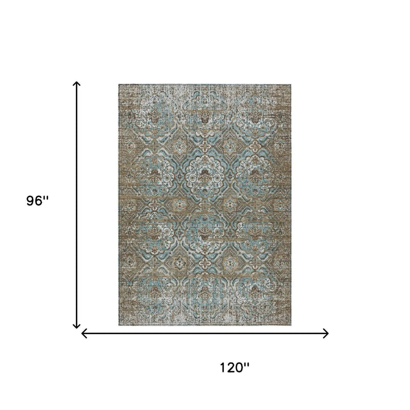 8' X 10' Teal Blue And Blue Floral Washable Indoor Outdoor Area Rug Homeroots Outdoor