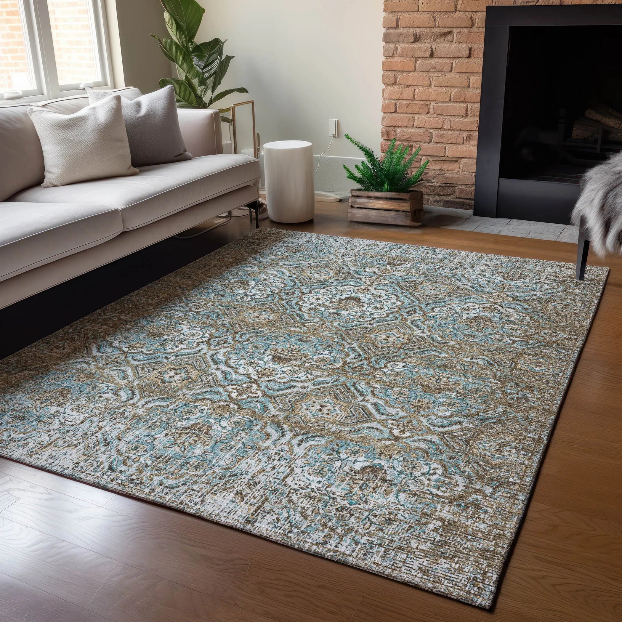 8' X 10' Teal Blue And Blue Floral Washable Indoor Outdoor Area Rug Homeroots Outdoor