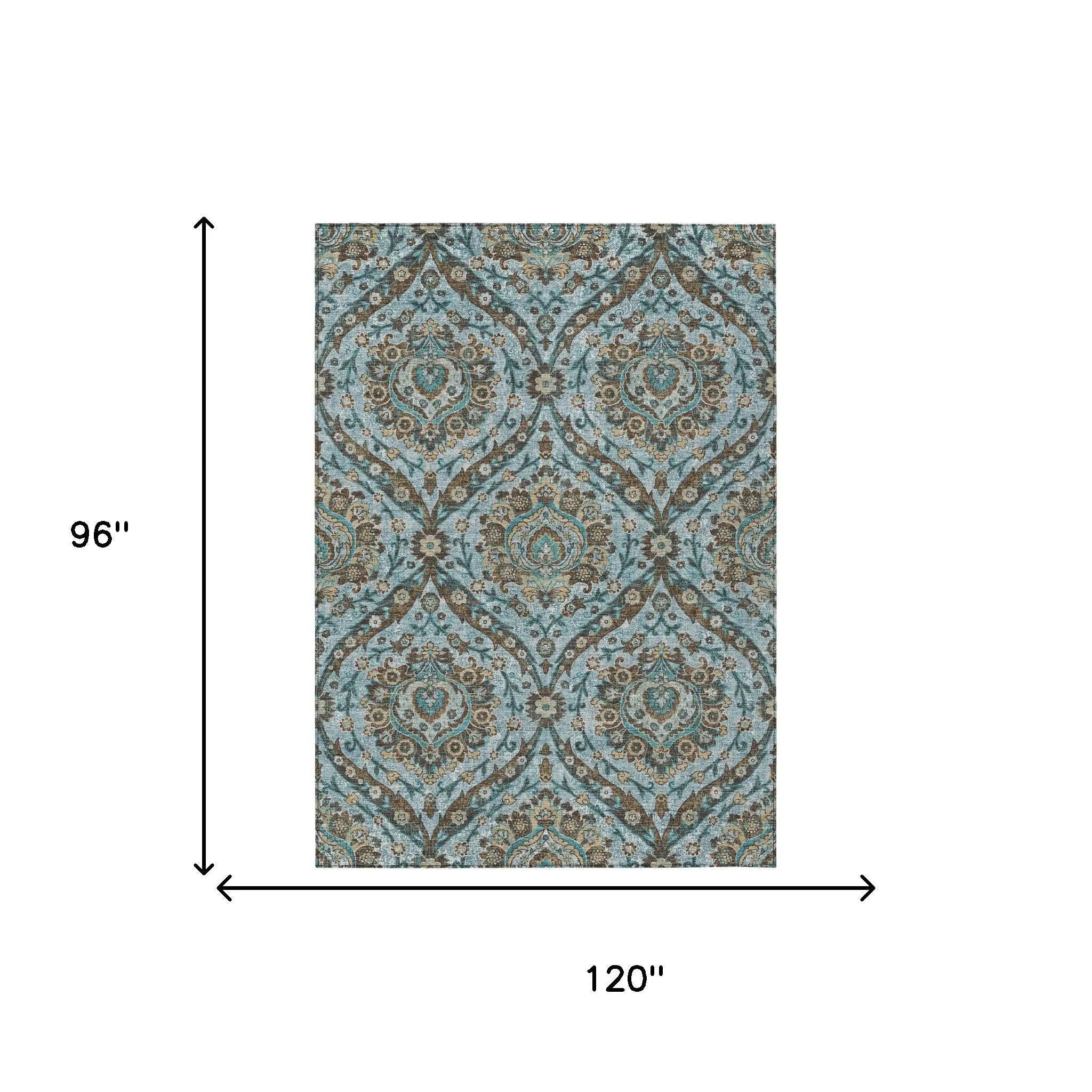 8' X 10' Teal Blue And Blue Floral Washable Indoor Outdoor Area Rug Homeroots Outdoor