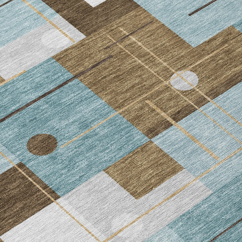 8' X 10' Teal Blue And Blue Geometric Washable Indoor Outdoor Area Rug Homeroots Outdoor
