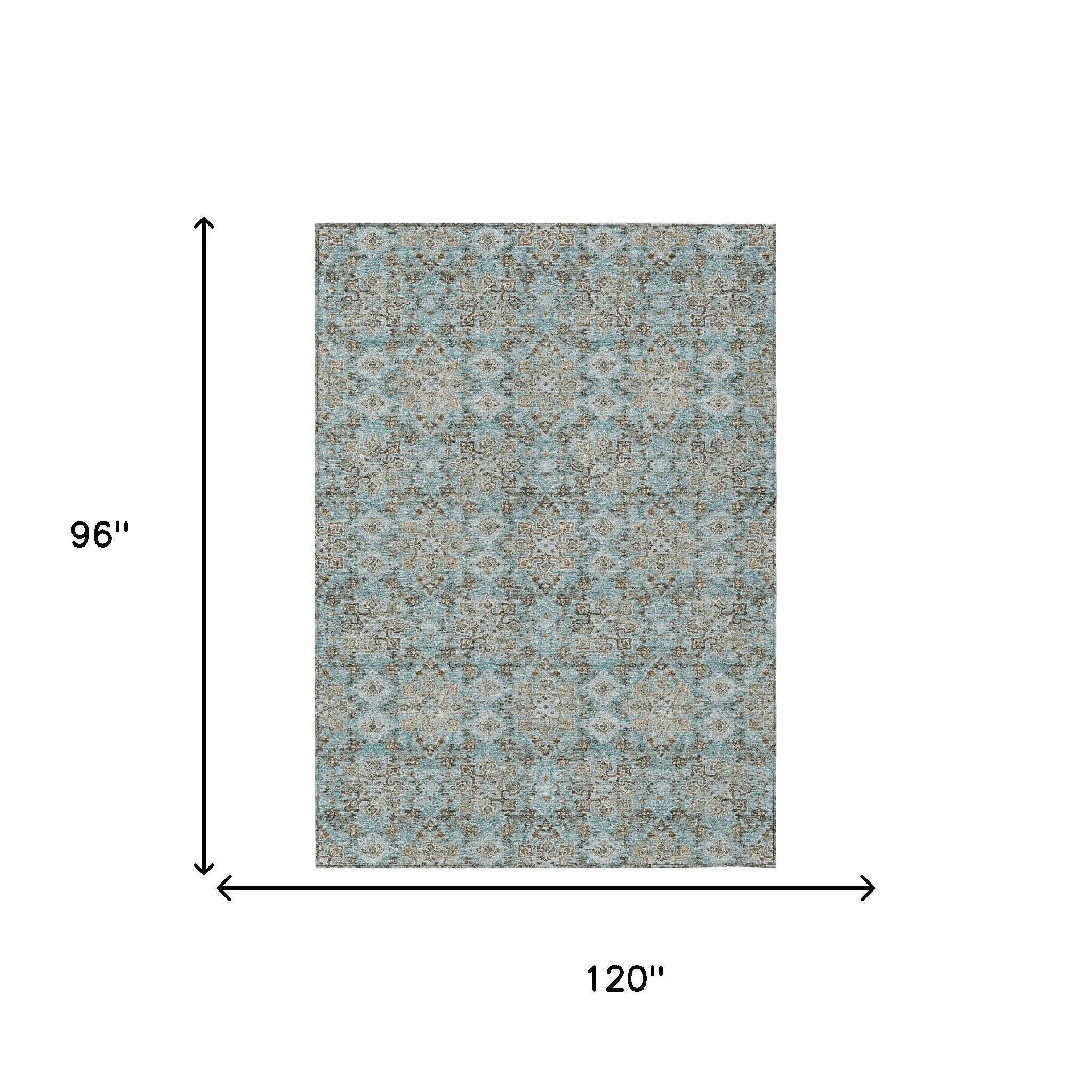 8' X 10' Teal Blue And Blue Oriental Washable Indoor Outdoor Area Rug Homeroots Outdoor