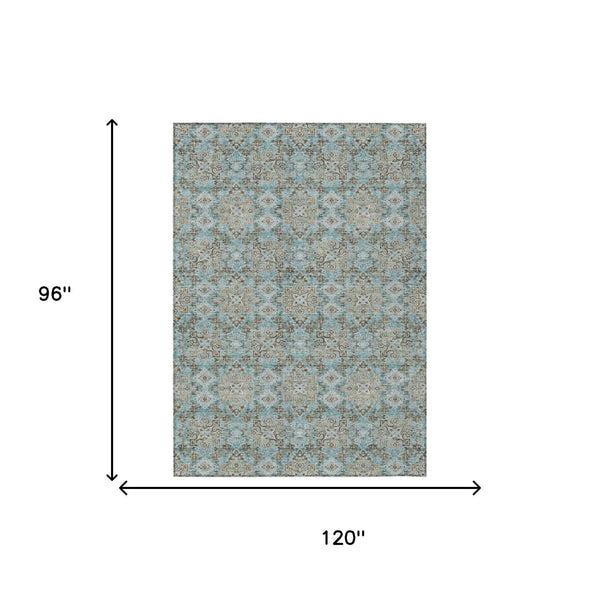 8' X 10' Teal Blue And Blue Oriental Washable Indoor Outdoor Area Rug Homeroots Outdoor