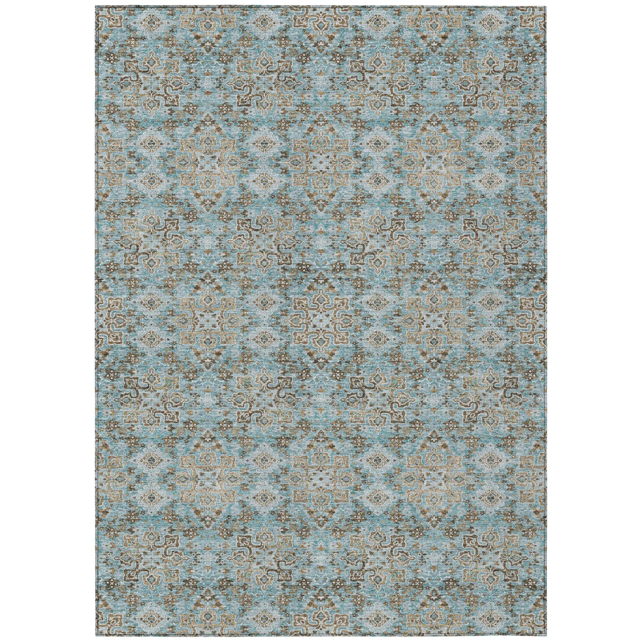 8' X 10' Teal Blue And Blue Oriental Washable Indoor Outdoor Area Rug Homeroots Outdoor