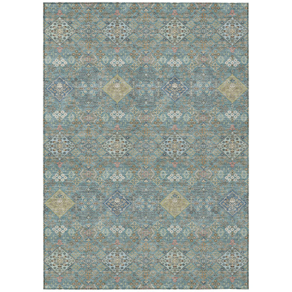 8' X 10' Teal Blue And Blue Oriental Washable Indoor Outdoor Area Rug Homeroots Outdoor