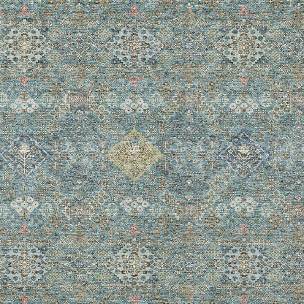 8' X 10' Teal Blue And Blue Oriental Washable Indoor Outdoor Area Rug Homeroots Outdoor