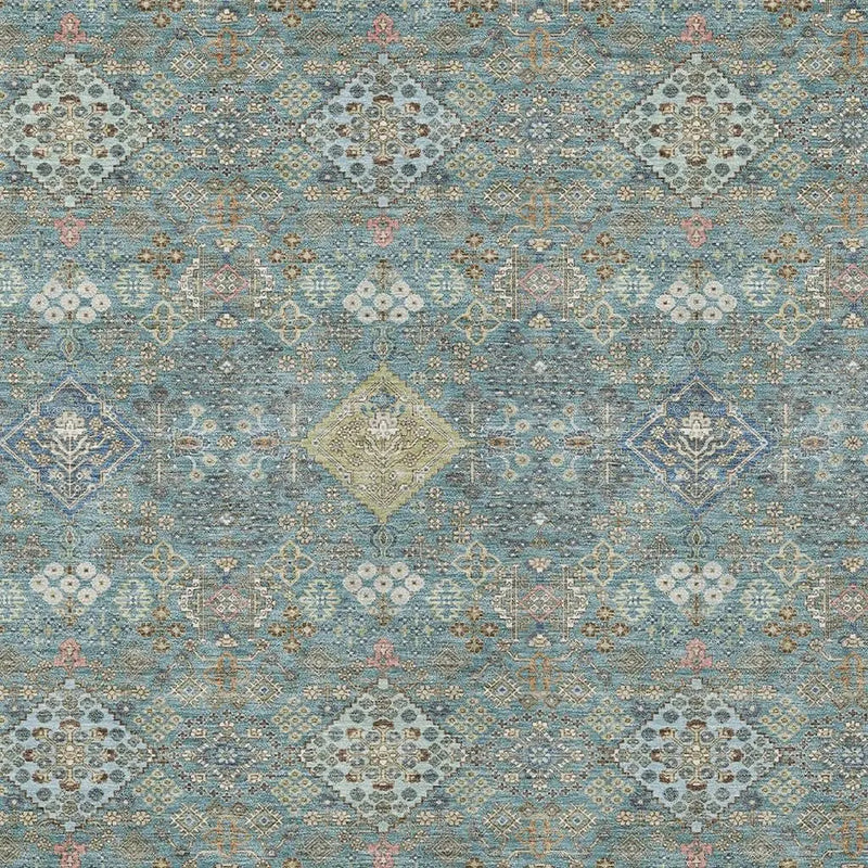 8' X 10' Teal Blue And Blue Oriental Washable Indoor Outdoor Area Rug Homeroots Outdoor