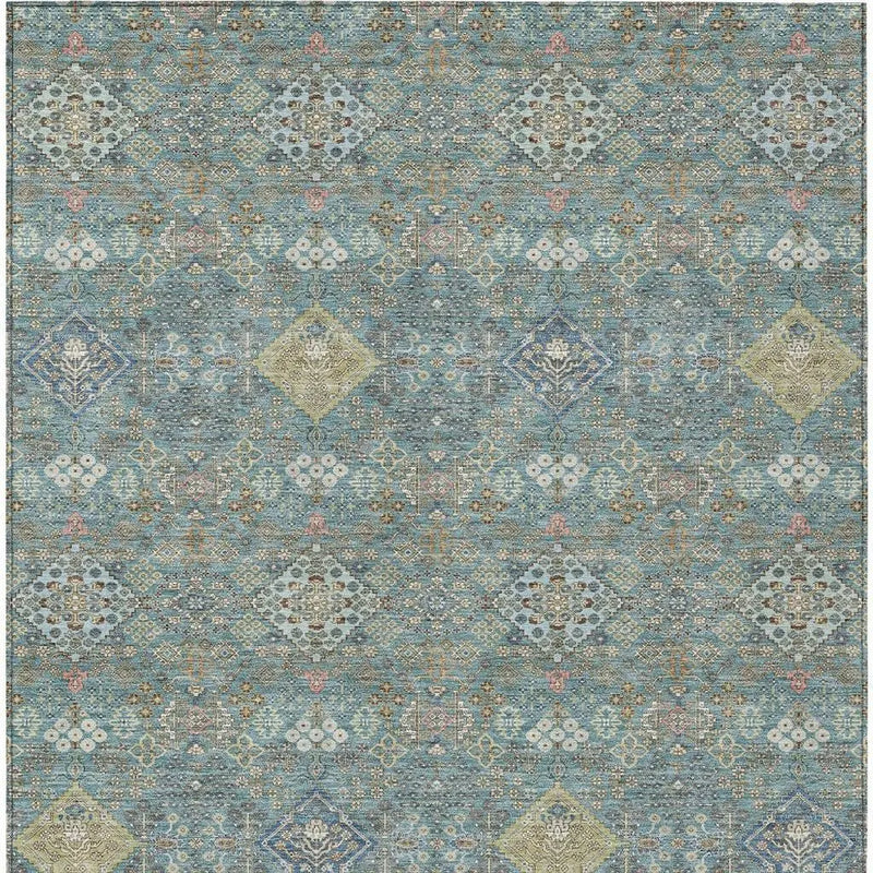 8' X 10' Teal Blue And Blue Oriental Washable Indoor Outdoor Area Rug Homeroots Outdoor