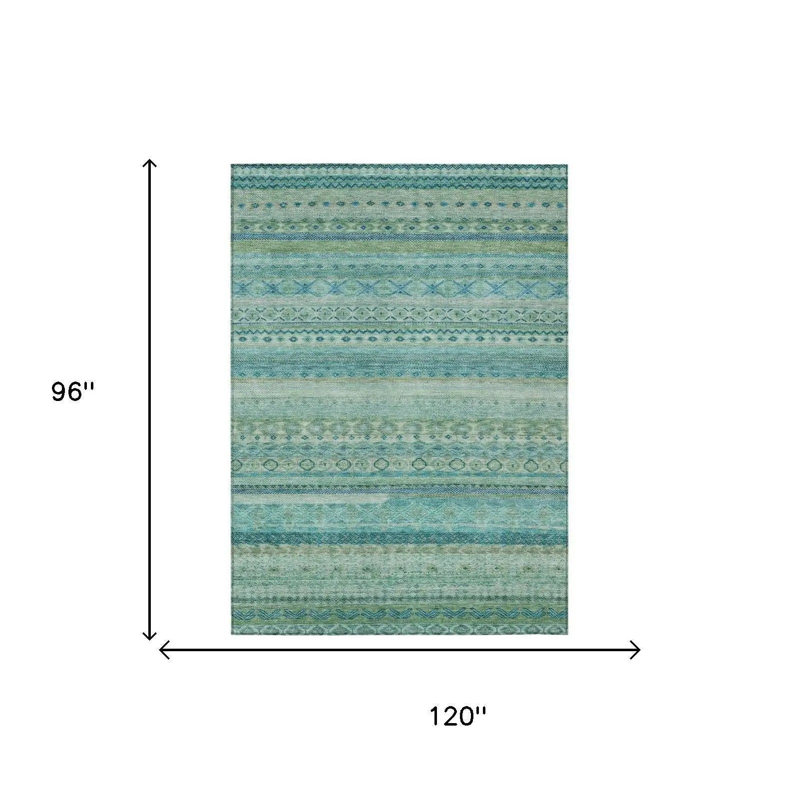 8' X 10' Teal Blue And Blue Striped Washable Indoor Outdoor Area Rug Homeroots Outdoor
