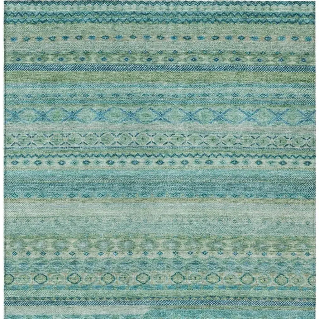 8' X 10' Teal Blue And Blue Striped Washable Indoor Outdoor Area Rug Homeroots Outdoor