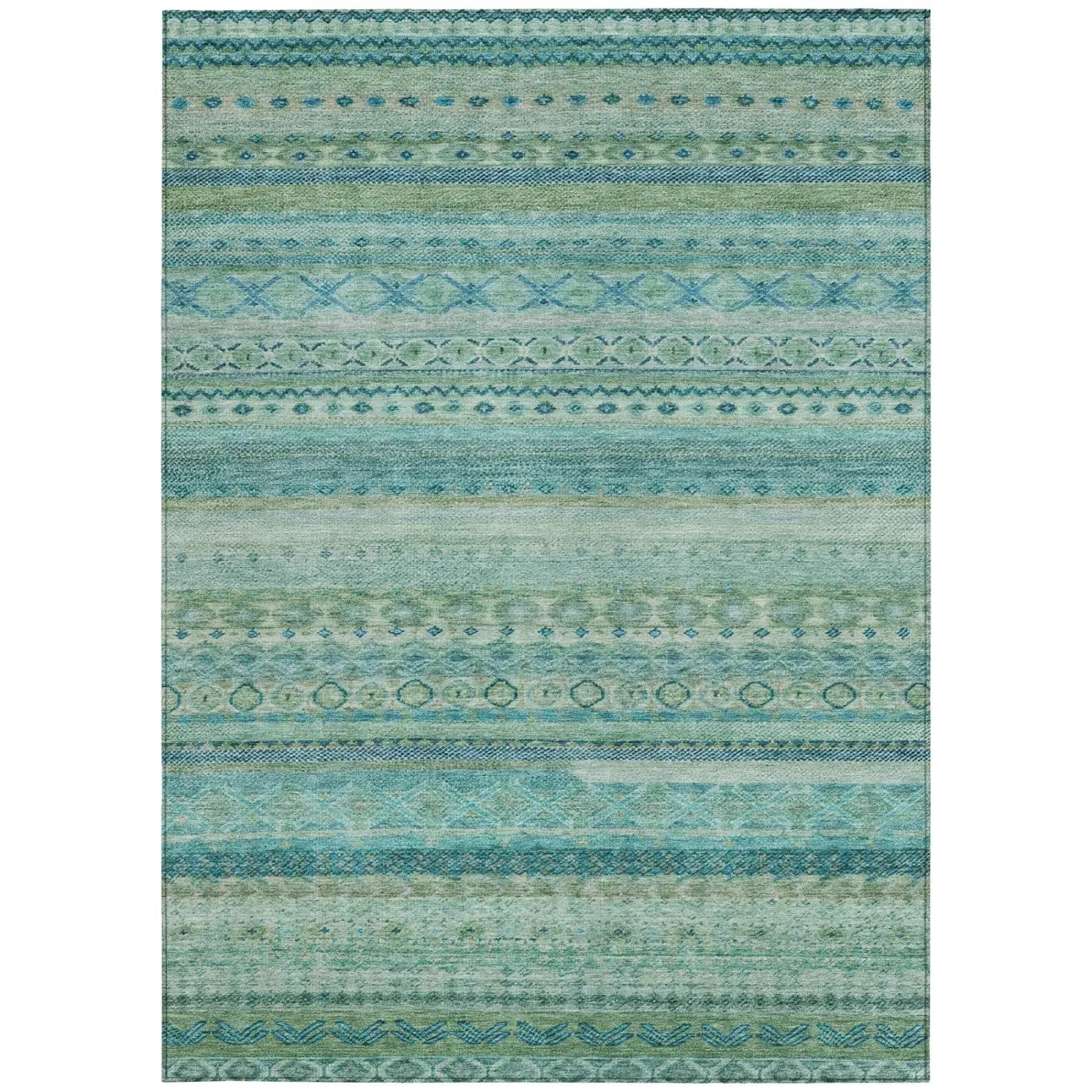 8' X 10' Teal Blue And Blue Striped Washable Indoor Outdoor Area Rug Homeroots Outdoor