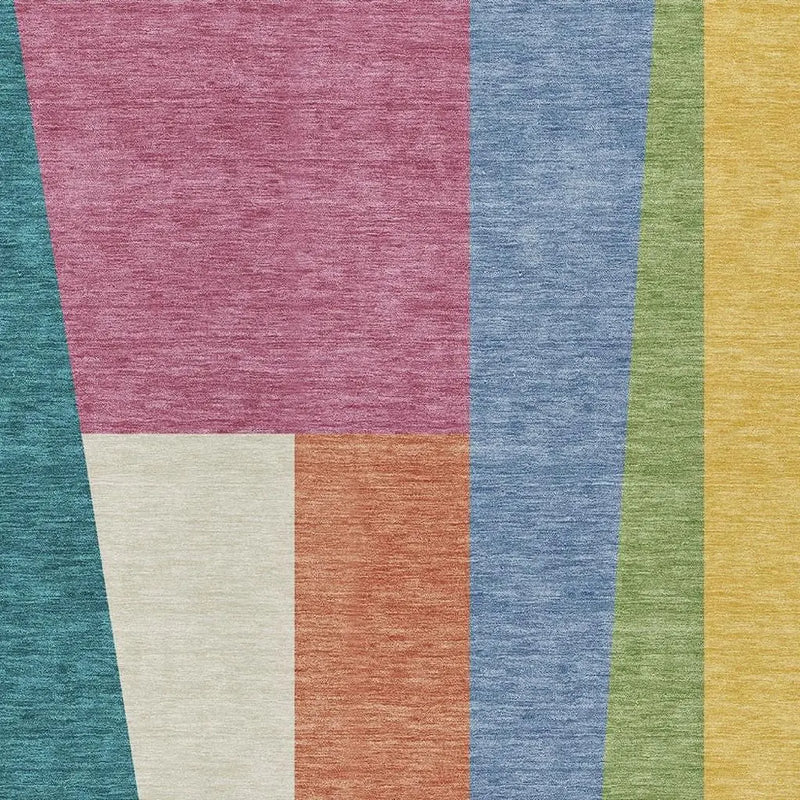 8' X 10' Teal Blue And Blush Geometric Washable Indoor Outdoor Area Rug Homeroots Outdoor