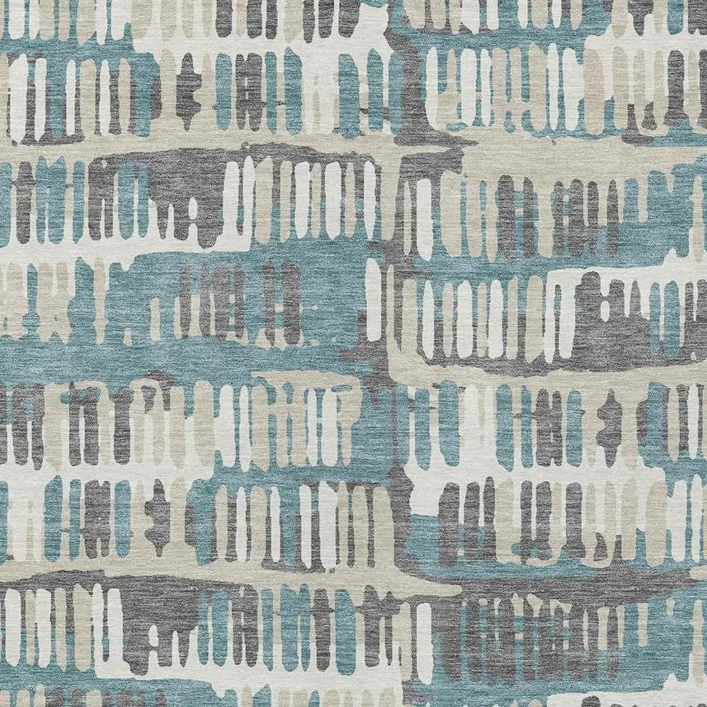 8' X 10' Teal Blue And Brown Abstract Washable Indoor Outdoor Area Rug Homeroots Outdoor