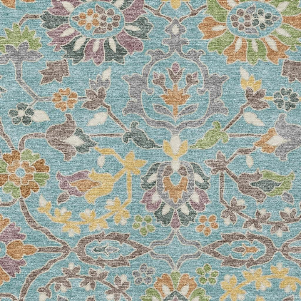 8' X 10' Teal Blue And Brown Floral Washable Indoor Outdoor Area Rug Homeroots Outdoor