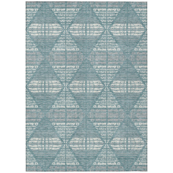 8' X 10' Teal Blue And Brown Geometric Washable Indoor Outdoor Area Rug Homeroots Outdoor