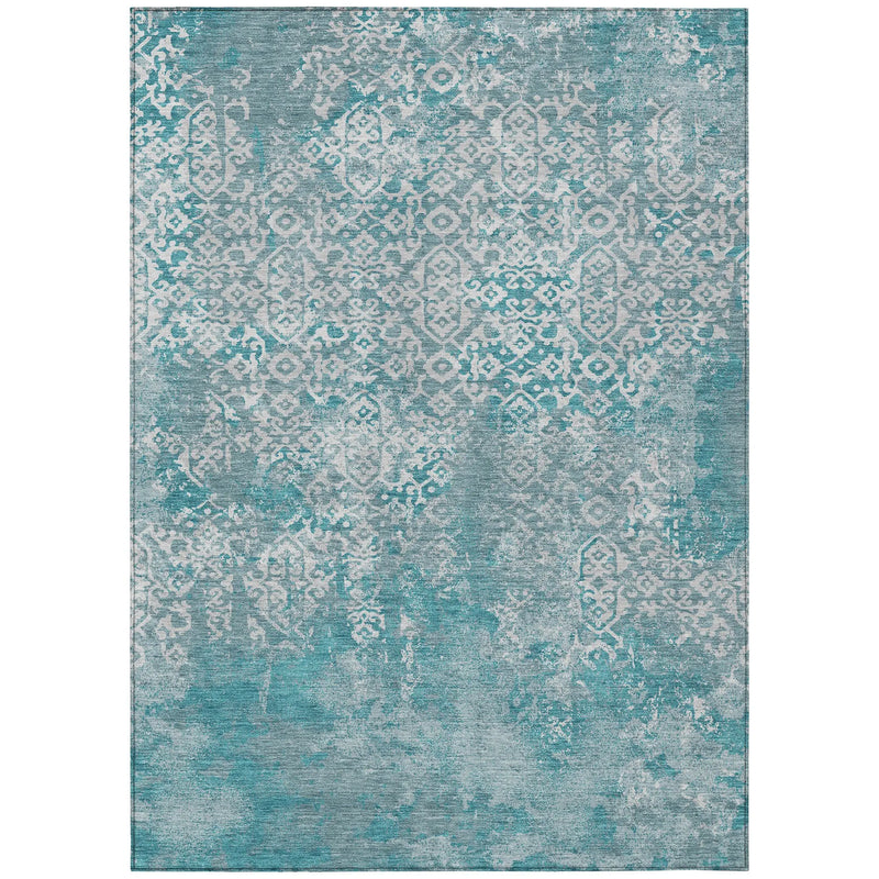 8' X 10' Teal Blue And Brown Oriental Washable Indoor Outdoor Area Rug Homeroots Outdoor