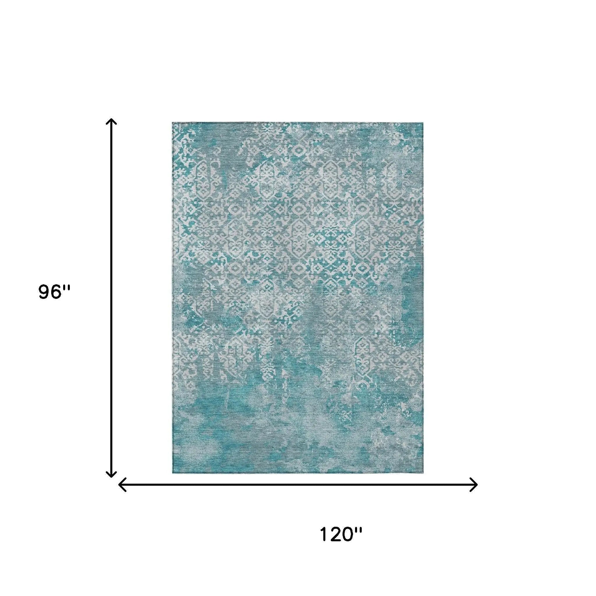 8' X 10' Teal Blue And Brown Oriental Washable Indoor Outdoor Area Rug Homeroots Outdoor