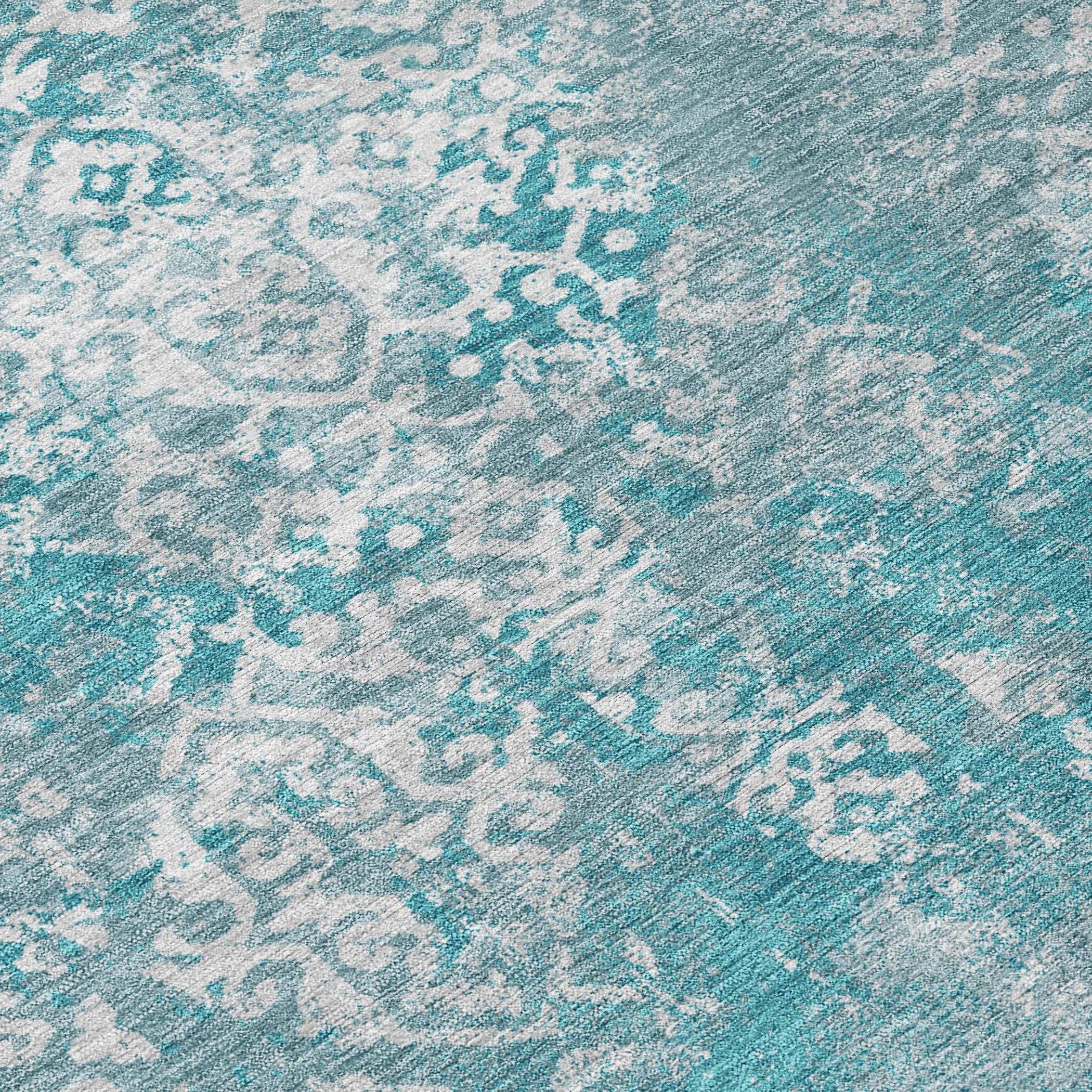 8' X 10' Teal Blue And Brown Oriental Washable Indoor Outdoor Area Rug Homeroots Outdoor