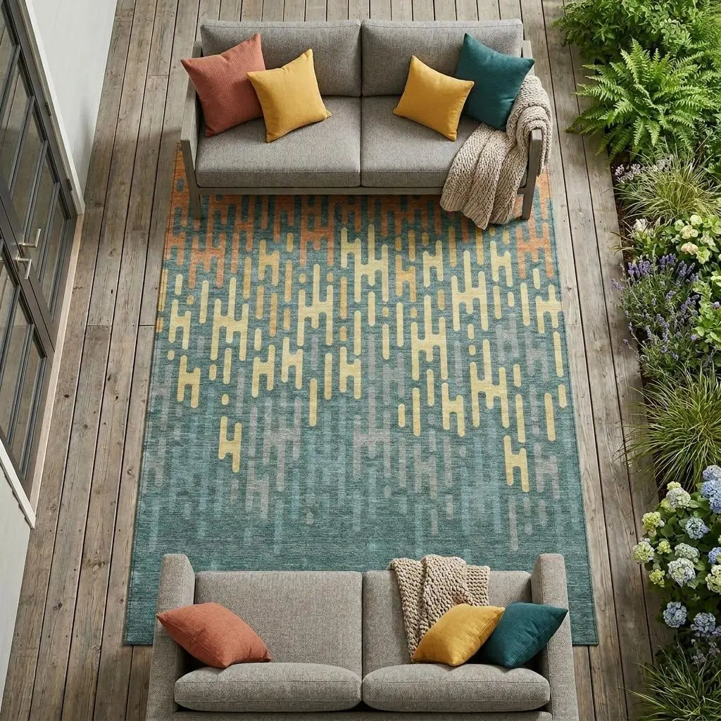 8' X 10' Teal Blue And Copper Abstract Washable Indoor Outdoor Area Rug Homeroots Outdoor