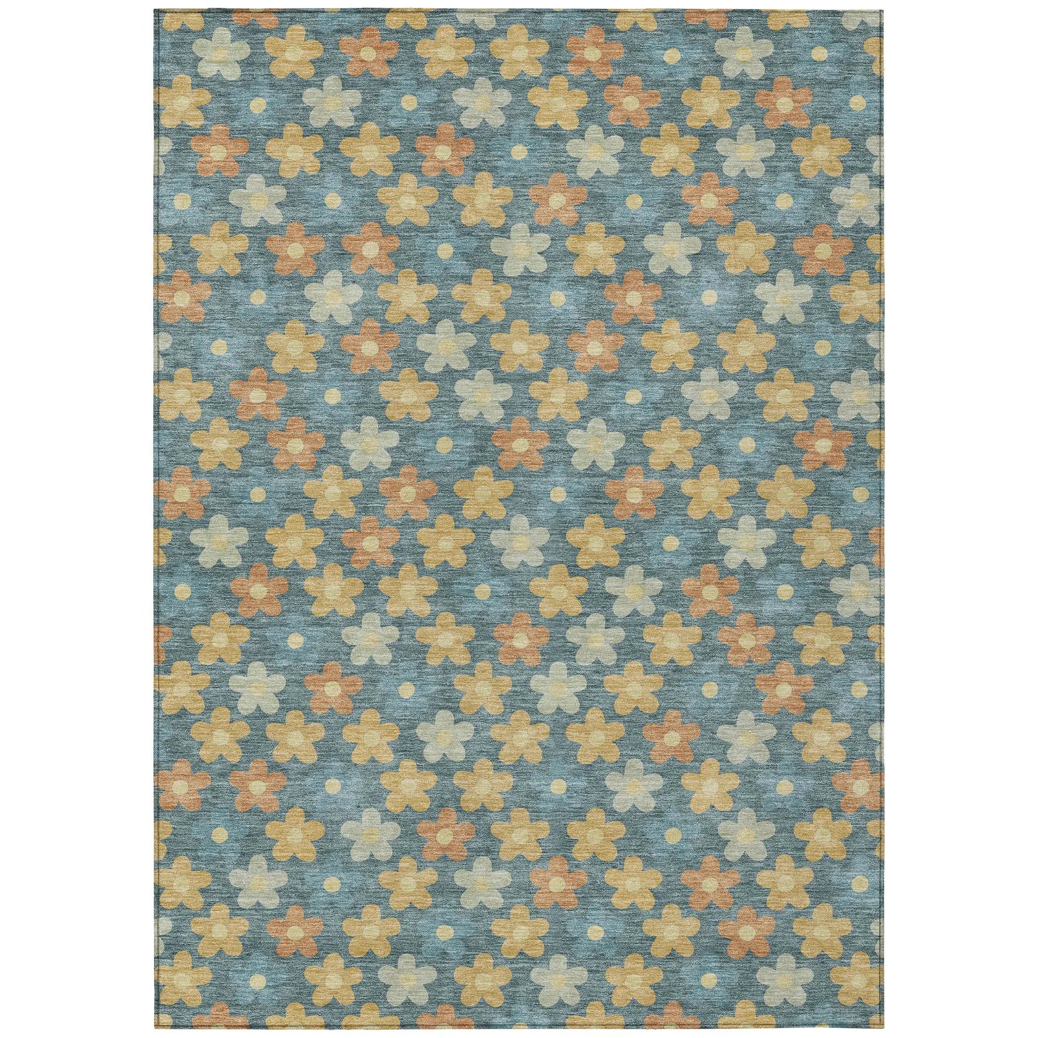 8' X 10' Teal Blue And Copper Floral Washable Indoor Outdoor Area Rug Homeroots Outdoor