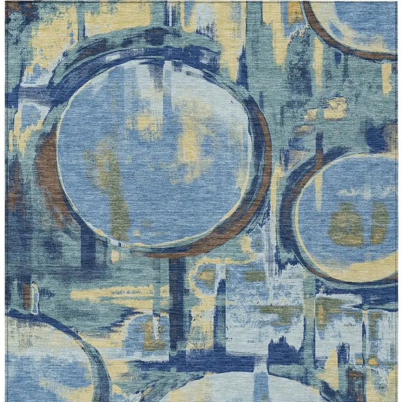 8' X 10' Teal Blue And Denim Blue Abstract Washable Indoor Outdoor Area Rug Homeroots Outdoor