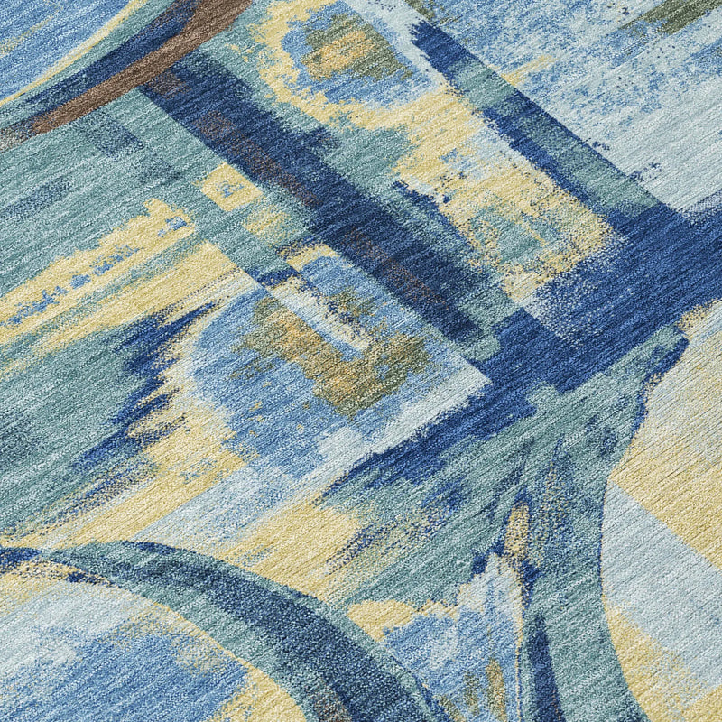 8' X 10' Teal Blue And Denim Blue Abstract Washable Indoor Outdoor Area Rug Homeroots Outdoor