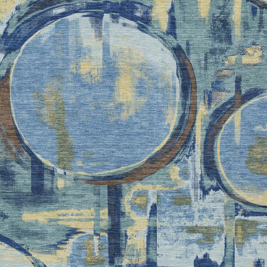 8' X 10' Teal Blue And Denim Blue Abstract Washable Indoor Outdoor Area Rug Homeroots Outdoor