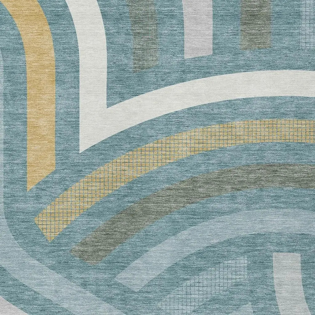 8' X 10' Teal Blue And Gold Abstract Washable Indoor Outdoor Area Rug Homeroots Outdoor