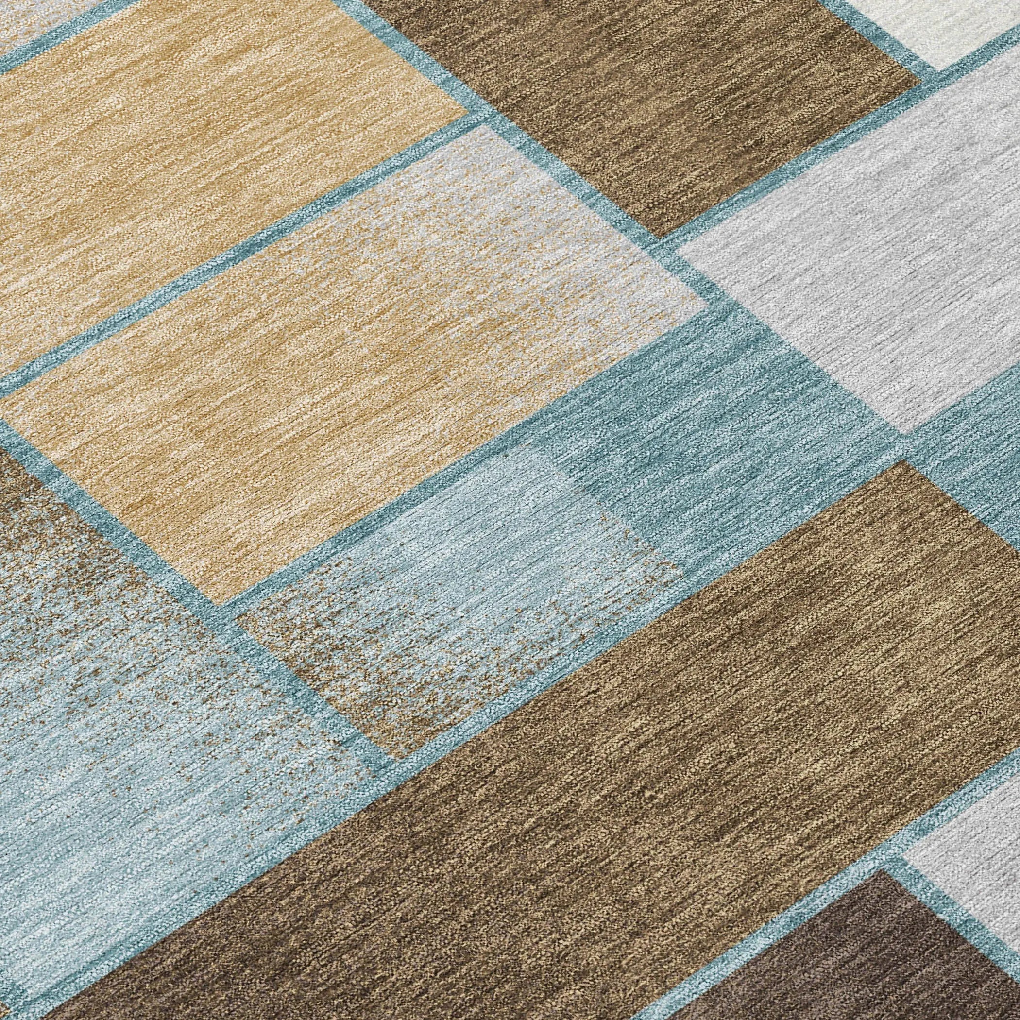8' X 10' Teal Blue And Gold Geometric Washable Indoor Outdoor Area Rug Homeroots Outdoor