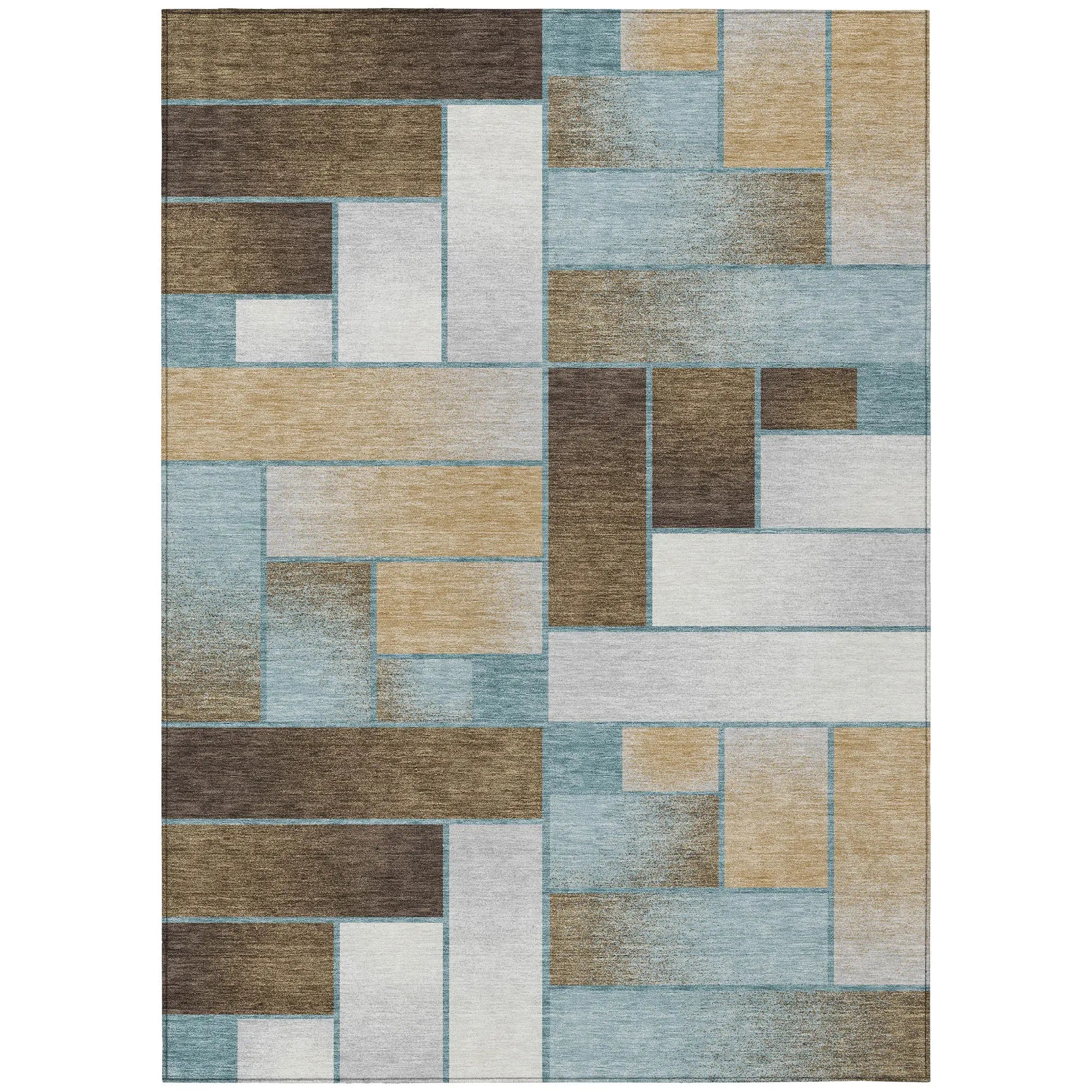 8' X 10' Teal Blue And Gold Geometric Washable Indoor Outdoor Area Rug Homeroots Outdoor