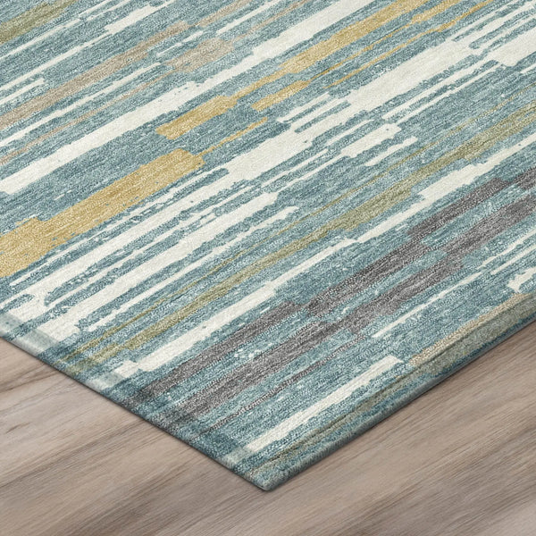 8' X 10' Teal Blue And Gold Striped Washable Indoor Outdoor Area Rug Homeroots Outdoor