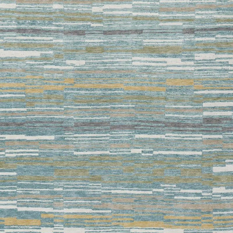 8' X 10' Teal Blue And Gold Striped Washable Indoor Outdoor Area Rug Homeroots Outdoor