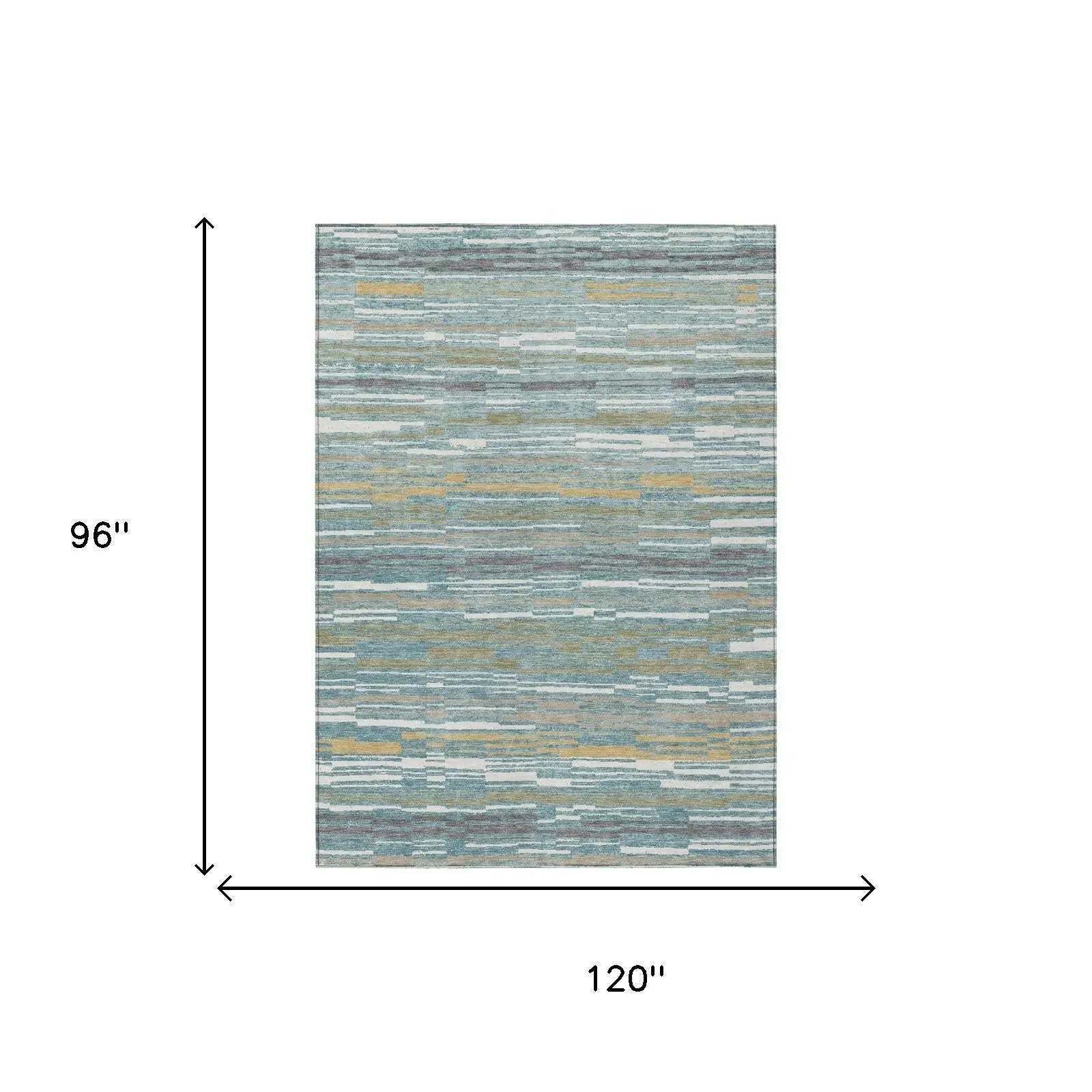 8' X 10' Teal Blue And Gold Striped Washable Indoor Outdoor Area Rug Homeroots Outdoor